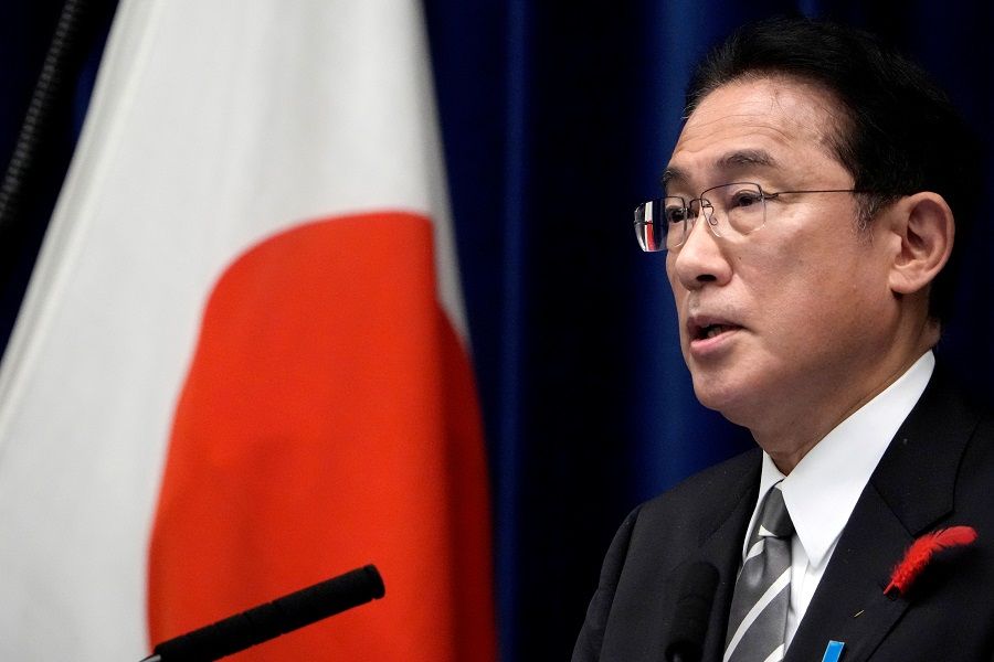 Japanese Prime Minister Fumio Kishida speaks during a news conference at the prime minister's official residence in Tokyo, Japan, 14 October 2021. (Eugene Hoshiko/Pool via Reuters)
