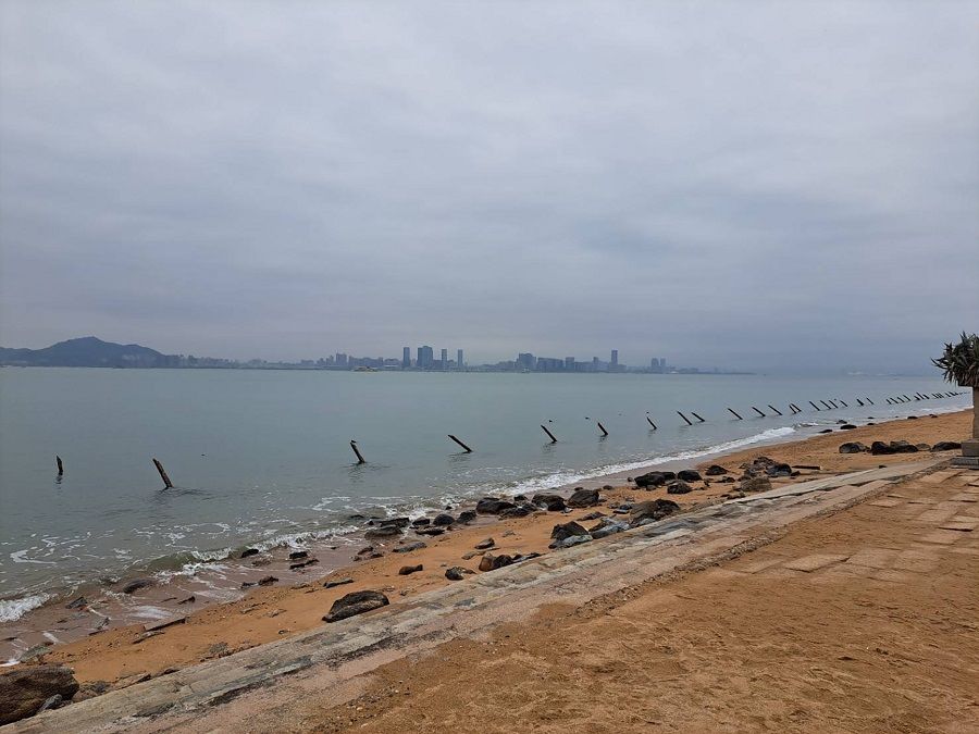 Anti-landing spikes line the beaches of Kinmen, where visitors can see Xiamen in the distance on a clear day. (SPH Media)