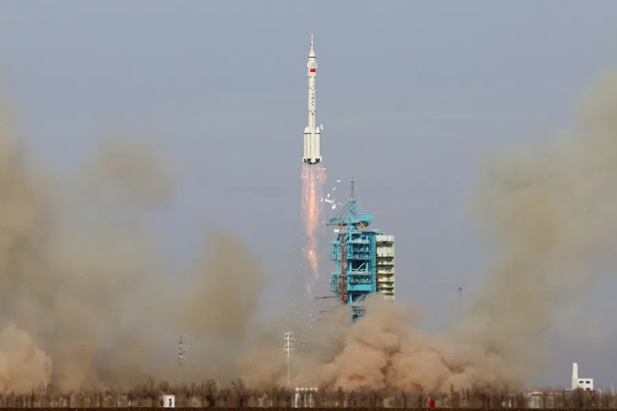 A Long March-2F rocket carrying the unmanned Shenzhou-22 spacecraft takes off from the Jiuquan Satellite Launch Center for a mission to China’s Tiangong space station, near Jiuquan, Gansu province, China, 25 November 2025. (China Daily via Reuters)