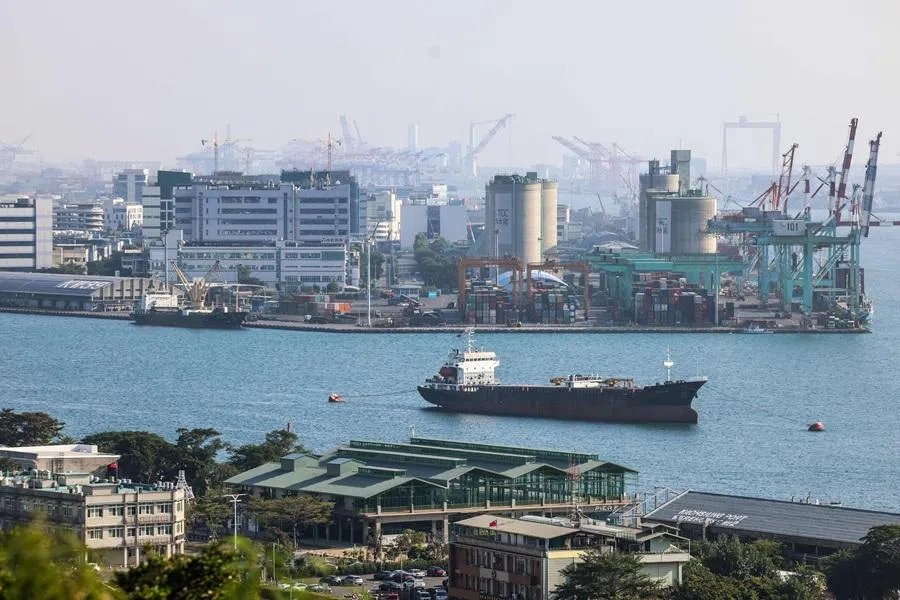 The Kaohsiung harbour is seen from a mountain in Kaohsiung on 23 December 2025. (I-Hwa Cheng/AFP)