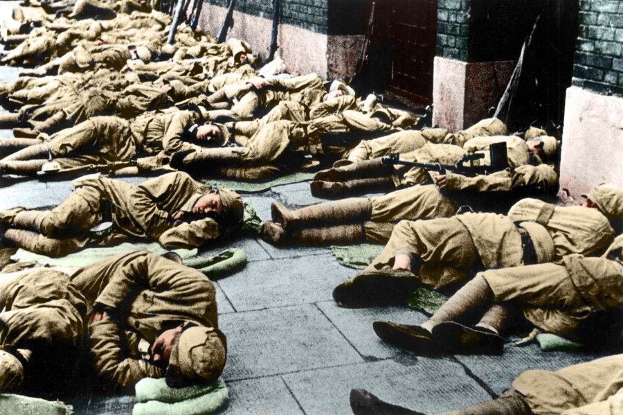 In mid-1949, the PLA entered Shanghai. They slept on the streets and did not intrude on the people, showing themselves as highly disciplined military troops who could rough it.