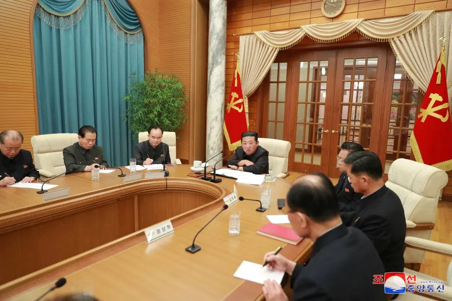 North Korean leader Kim Jong Un attends a meeting of the politburo of the ruling Workers’ Party in Pyongyang, North Korea, January 19, 2022 in this photo released by North Korea’s Korean Central News Agency (KCNA) 20 January 2022. (KCNA via Reuters)