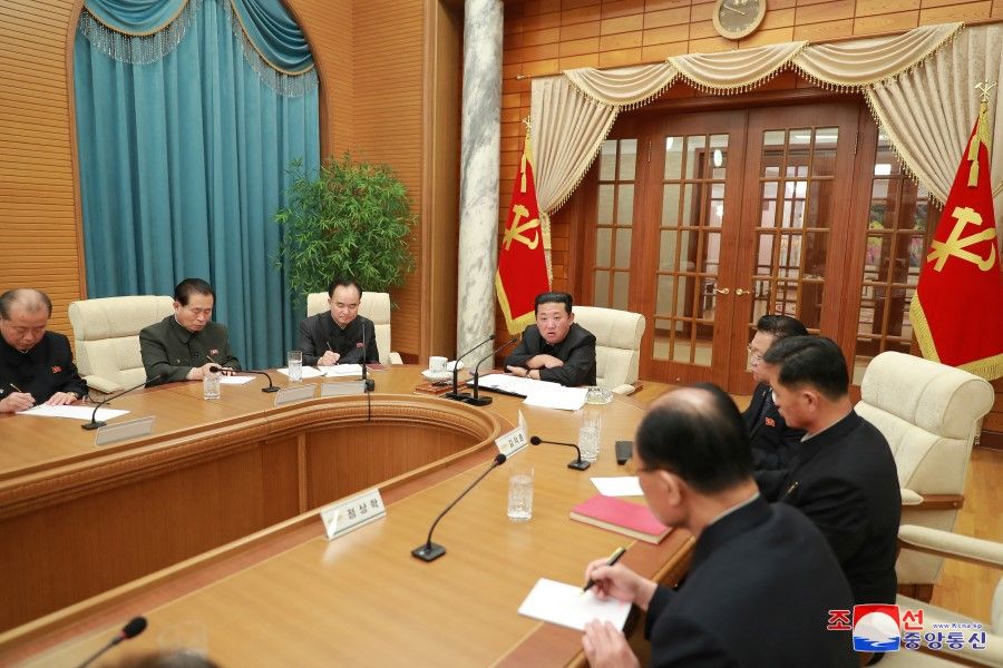 North Korean leader Kim Jong-Un attends a meeting of the politburo of the ruling Workers' Party in Pyongyang, North Korea, January 19, 2022 in this photo released by North Korea's Korean Central News Agency (KCNA) 20 January 2022. (KCNA via Reuters)