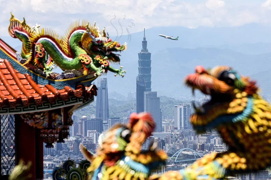 A view of the Taipei 101 building is seen from a local temple in Taipei on 10 June 2025.