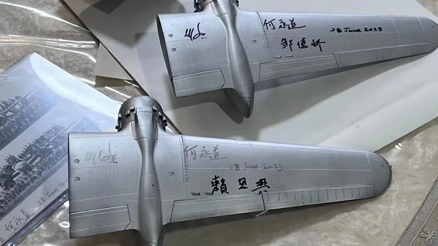 B-25 Mitchell bomber plane models signed by Ho, who gave permission to Lai Endian to sell these items to fund his documentary film.   