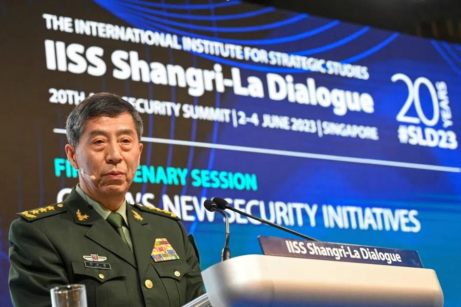 China's Minister of National Defence Li Shangfu delivers a speech during the 20th Shangri-La Dialogue summit in Singapore on 4 June 2023. (Roslan Rahman/AFP)