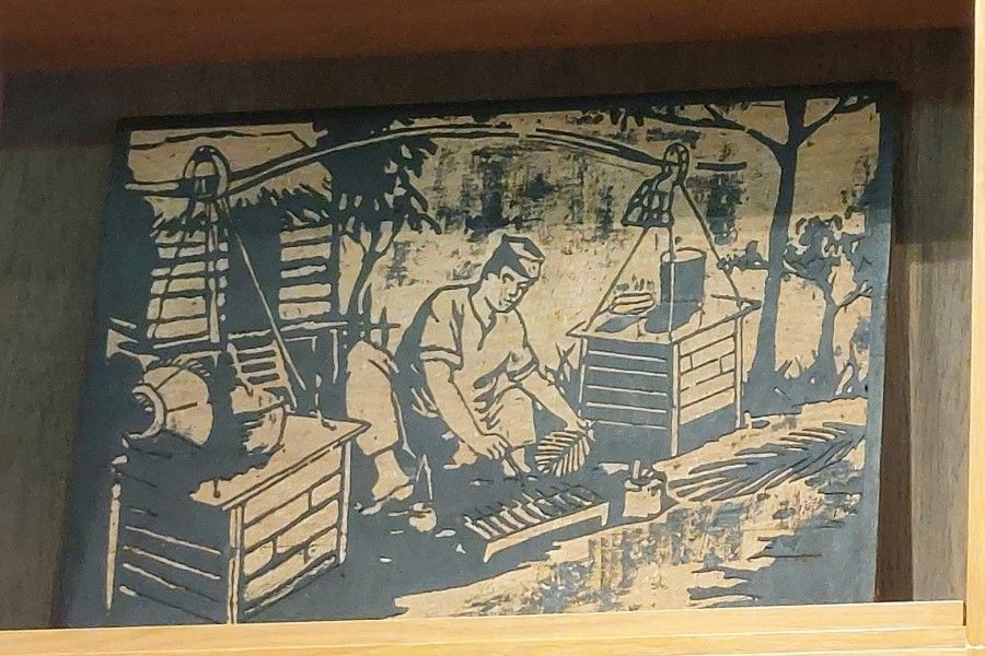 The woodcut of a satay seller at work, given to the writer. (Lim Jen Erh)