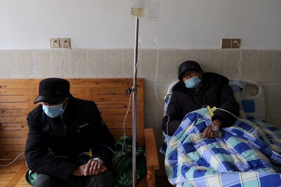 Patients at a clinic in Lezhi county, Ziyang, Sichuan province, China, on 29 December 2022. (Tingshu Wang/Reuters)