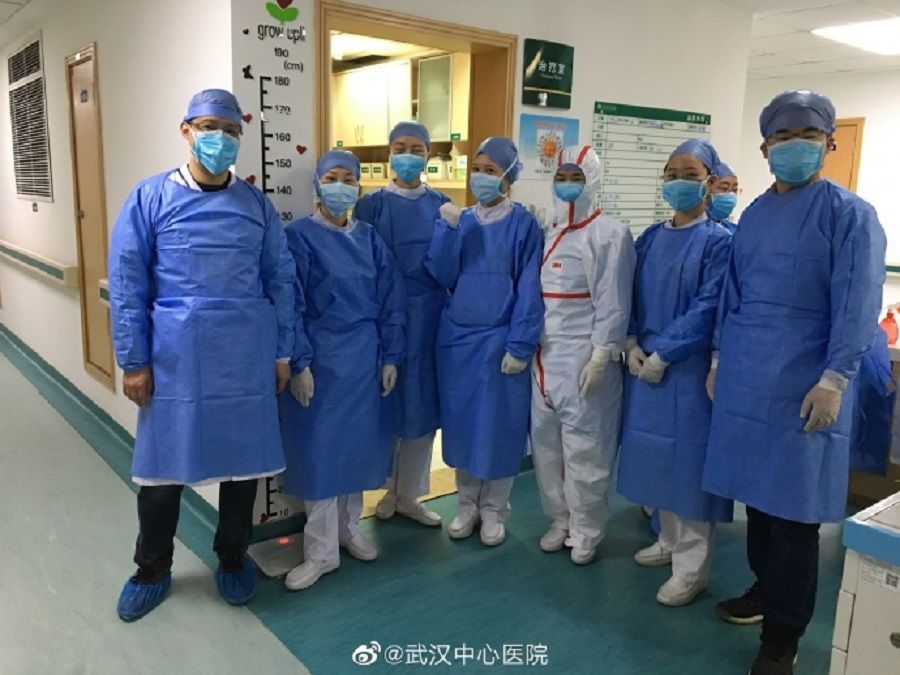 Medical staff of The Central Hospital of Wuhan work round-the-clock, treating patients infected with Covid-19. (The Central Hospital of Wuhan official Weibo)