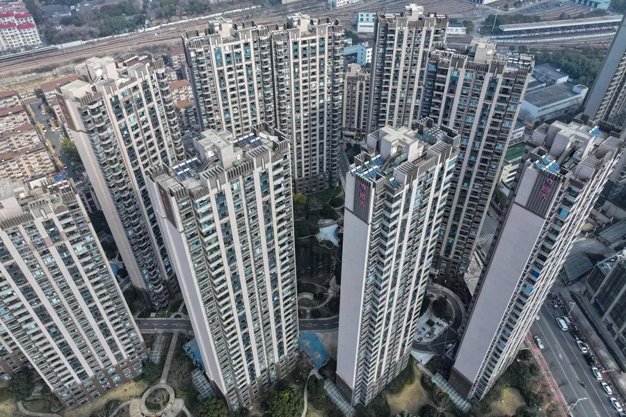 This aerial view shows a housing complex by Chinese property developer Evergrande in Nanjing, in China's eastern Jiangsu province on 29 January 2024.