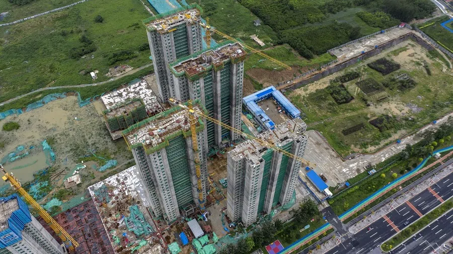 An aerial view of residential buildings developed by Country Garden Holdings Co. under construction in Baoding, Hebei province, China, 1 August 2023. (Qilai Shen/Bloomberg)