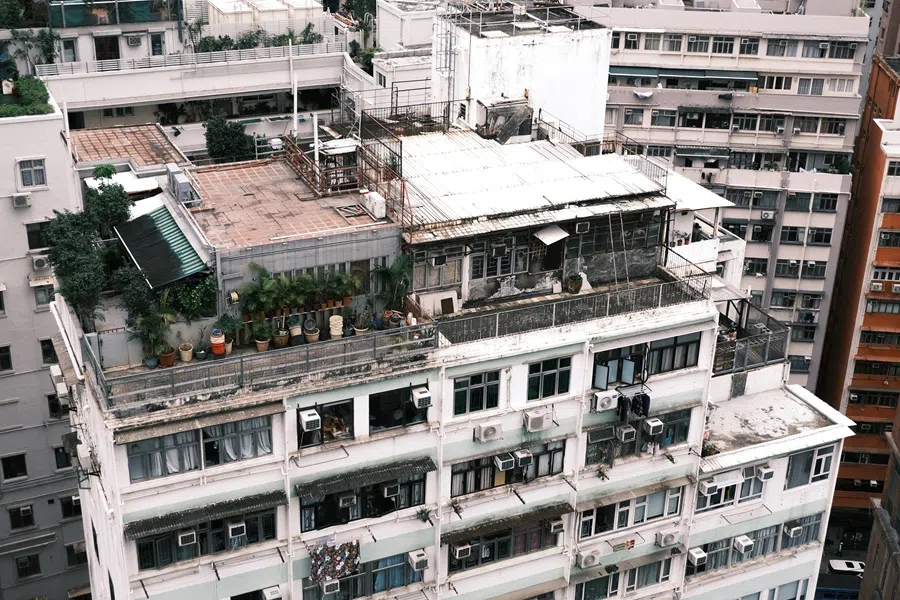 High angle view of old apartment buildings in Wan Chai district, Hong Kong island. (iStock)