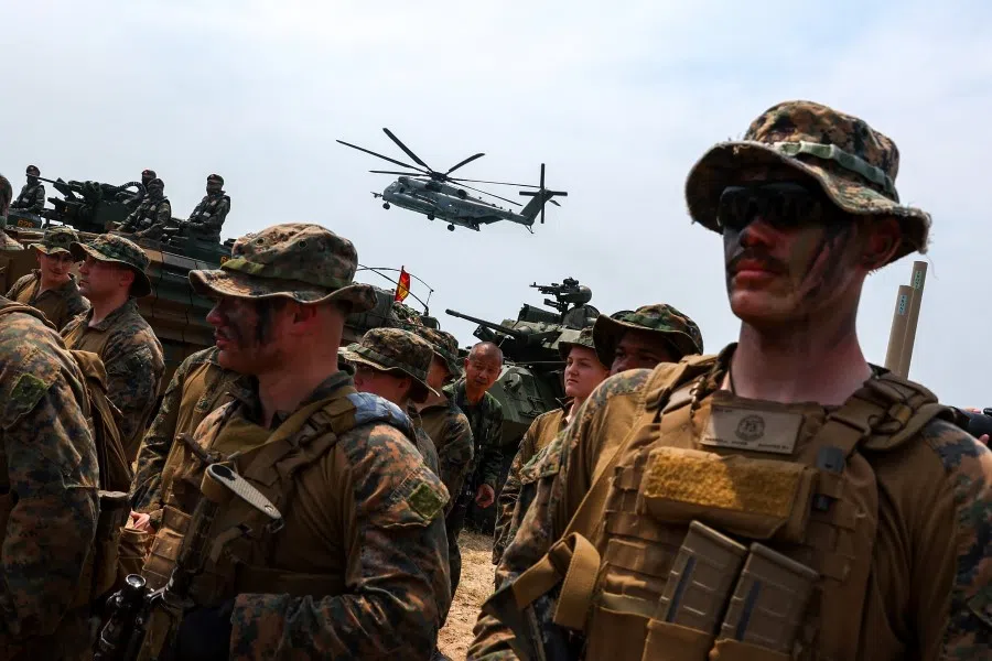 US marines participate in an amphibious assault exercise as part of the "Cobra Gold 2023" (CG23) joint military exercise at a military base in Chonburi province, Thailand, 3 March 2023. (Athit Perawongmetha/Reuters)