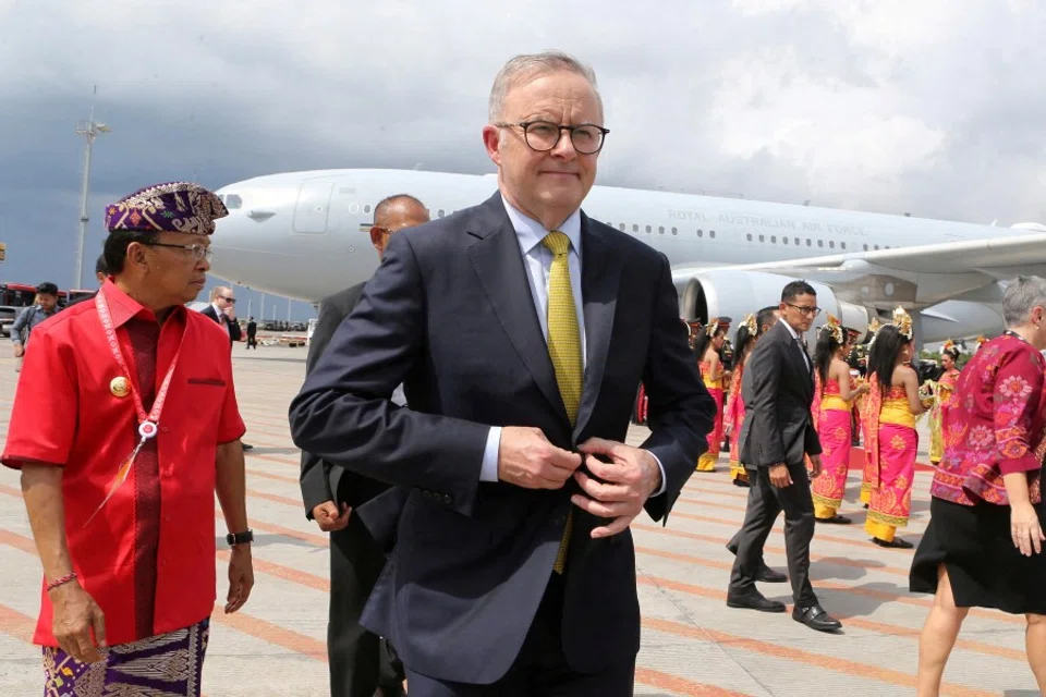 Australian Prime Minister Anthony Albanese arrives at I Gusti Ngurah Rai Airport ahead of G20 Summit, Bali, Indonesia, 14 November 2022. (Fikri Yusuf/G20 Media Center/Handout via Reuters)