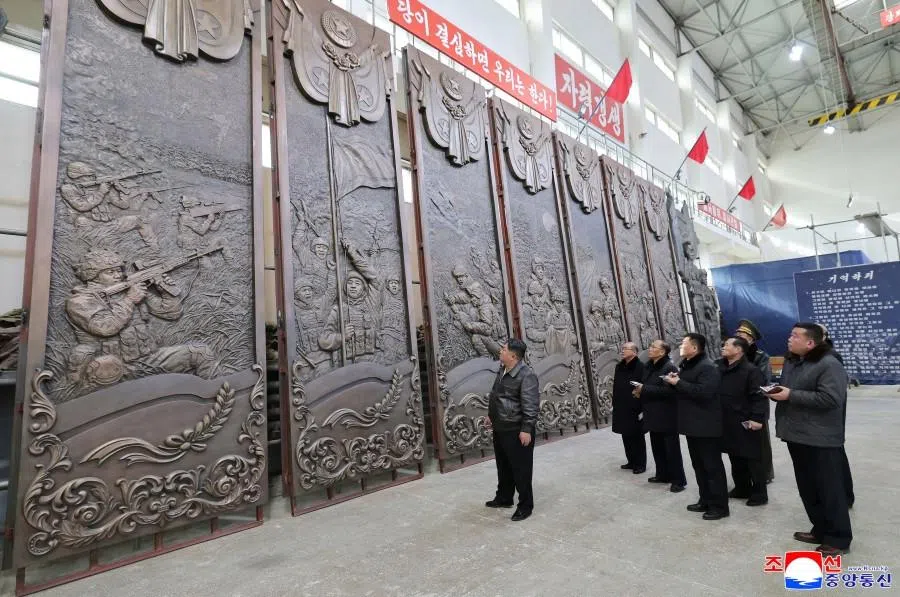 North Korean leader Kim Jong Un visits an art studio to guide the creation of sculptures to be displayed at a memorial for North Korean troops who died fighting overseas, in Pyongyang, North Korea, released on 25 January 2026. (KCNA via Reuters)