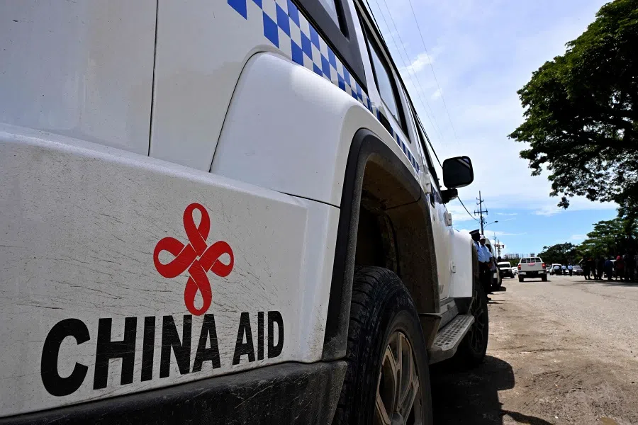 This picture taken on 18 April 2024 shows a police patrol car provided with aid from the Chinese government in Honiara, capital of the Solomon Islands. (Saeed Khan/AFP)