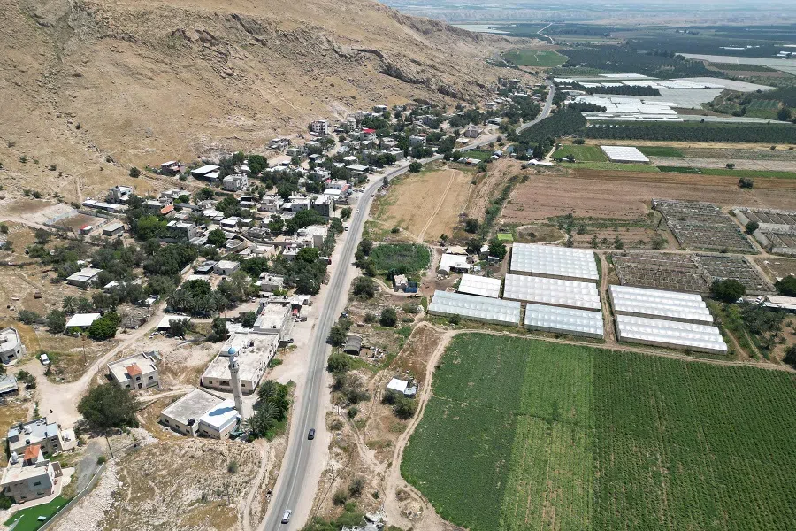 A general view taken on 16 April 2024 shows the area around an Israeli military base which is built on confiscated land from the Palestinian village of al-Jiftlik in the occupied West Bank, north of Jericho by the Jordan River.  (Hazem Bader/AFP)