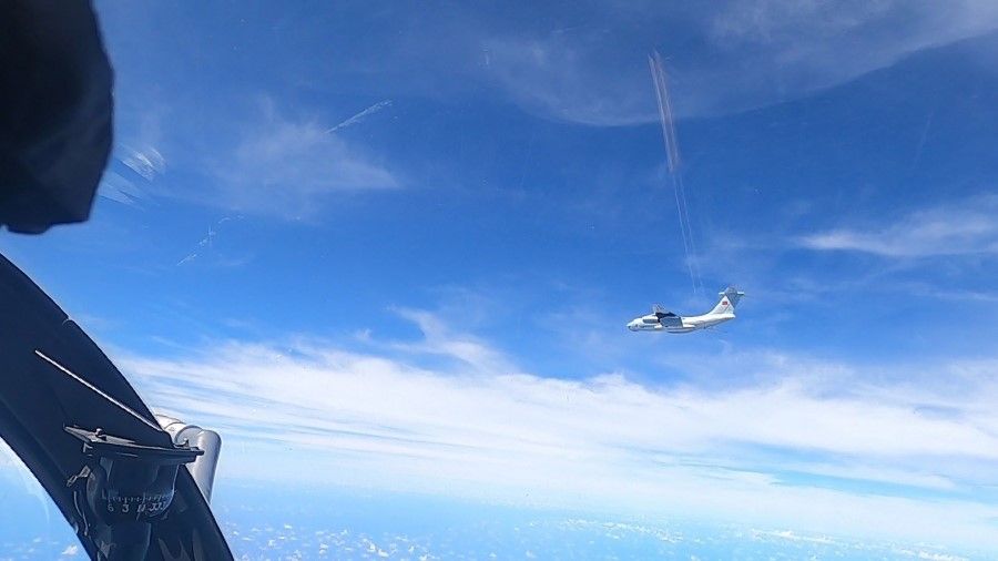 This handout photo from the Royal Malaysian Air Force taken on 31 May 2021 and released on 1 June shows a Chinese People's Liberation Army Air Force (PLAAF) Ilyushin Il-76 aircraft that Malaysian authorities said was in the airspace over Malaysia's maritime zone near the coast of Sarawak state on Borneo island. (Handout/Royal Malaysian Air Force/AFP)