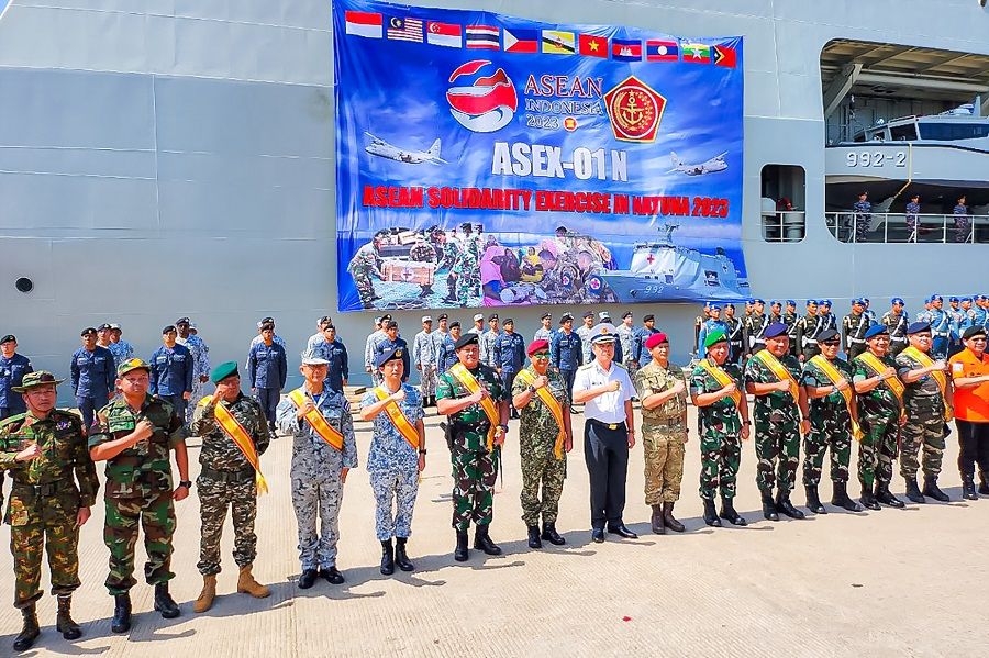 A shot of the opening ceremony of the ASEAN Solidarity Exercise 2023 held in Batam, Indonesia, on 19 September 2023. (Singapore Ministry of Defence)