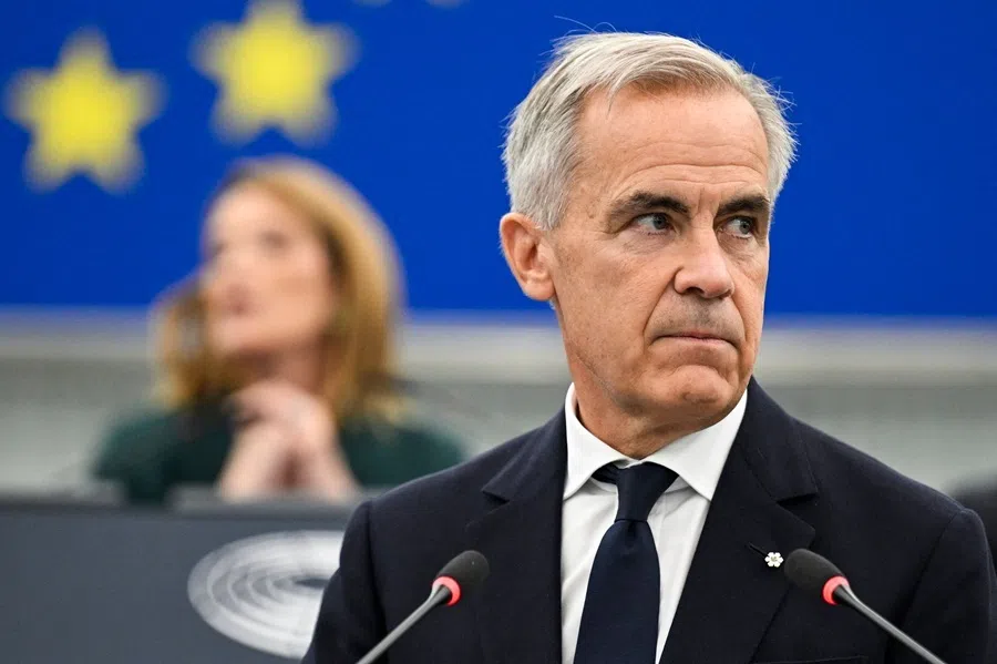Canadian Prime Minister Mark Carney delivers a speech in the hemicycle of the European Parliament in Strasbourg, eastern France, 17 September 2026.