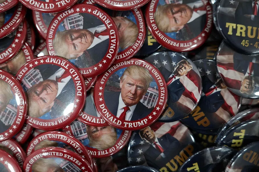 Donald Trump pins are displayed for sale at I Love DC Gifts ahead of the Inauguration on 16 January 2025 in Washington, DC.