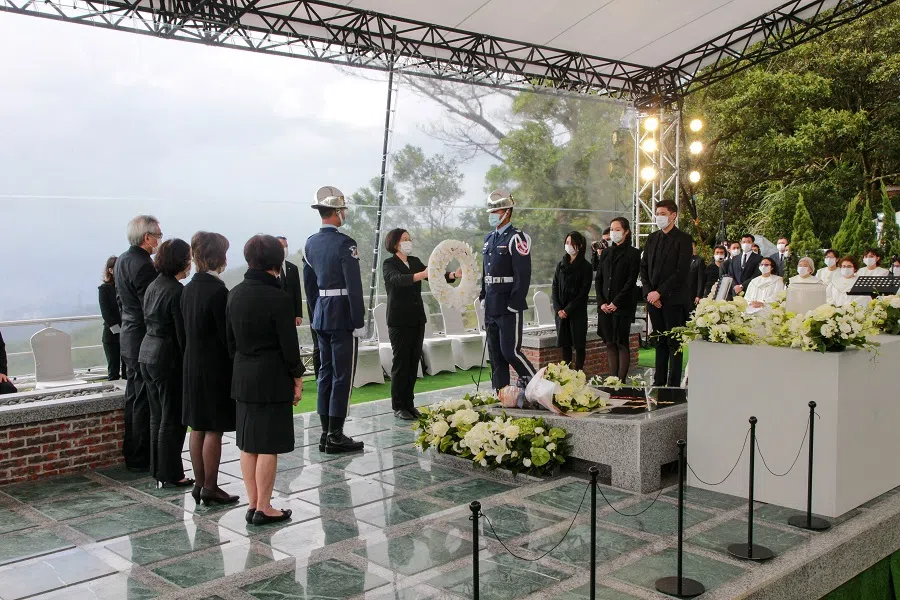 Taiwan President Tsai Ing-wen attends the official funeral for former Taiwan President Lee Teng-hui at a military cemetery in New Taipei City, Taiwan, 7 October 2020. (Taiwan Military News Agency/Pool via Reuters)