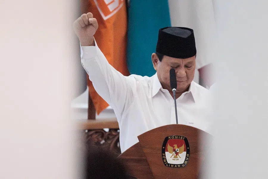 Indonesia’s President-elect Prabowo Subianto during the plenary meeting of general election commission (KPU) announcing the 2024 presidential election in Jakarta, Indonesia, on 24 April 2024.