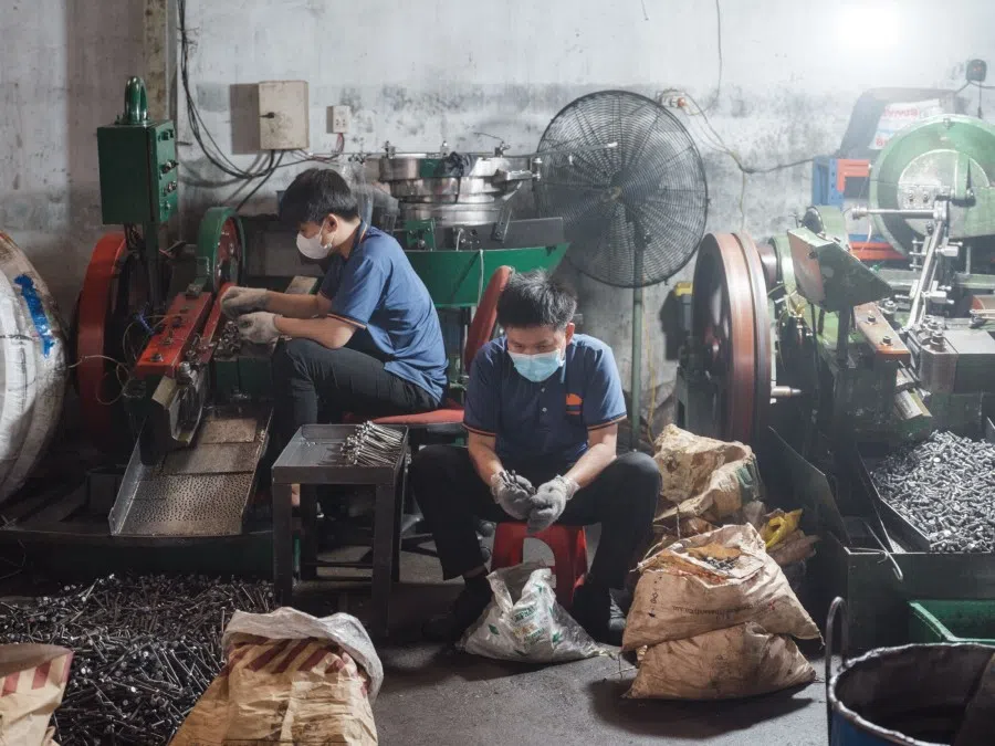 Workers on the production line at a factory in Di An City, Binh Duong province, Vietnam, on 10 April 2025. (Linh Pham/Bloomberg)