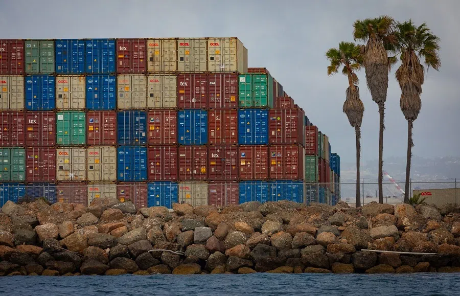 Containers at the Port of Long Beach in Long Beach, California, US, on 12 May 2025. (Tim Rue/Bloomberg)