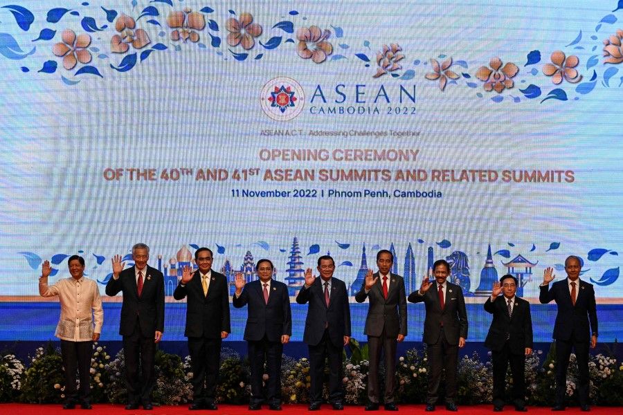 ASEAN leaders at the opening ceremony of the 40th and 41st Association of Southeast Asian Nations (ASEAN) Summits in Phnom Penh on 11 November 2022. (Tang Chhin Sothy/AFP)