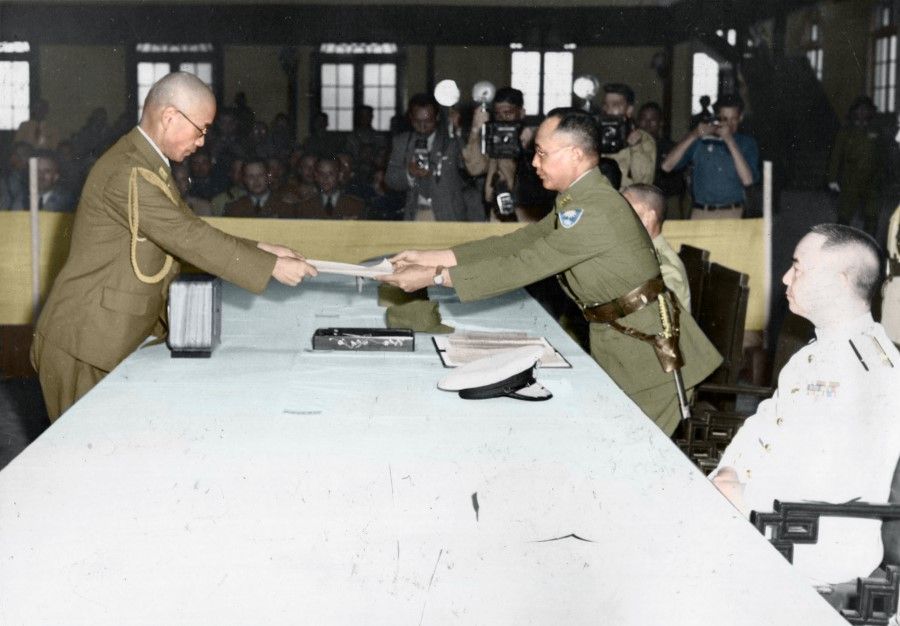 On 9 September 1945, General Asasaburo Kobayashi, the chief of staff of the Japanese forces stationed in China, submitted a letter of surrender to General He Yingqin, the commander-in-chief of the Chinese Army, marking Japan's declaration of failure in its 50-year war of aggression against China.