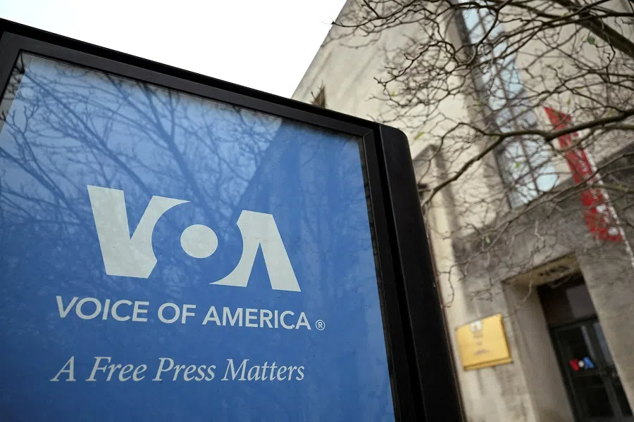 A view of the Voice of America (VOA) building, a day after more than 1,300 of the employees of the media broadcaster, which operates in almost 50 languages, were placed on leave in Washington, DC, US, on 16 March 2025. (Annabelle Gordon/Reuters)