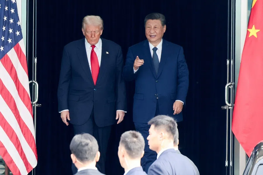 US President Donald Trump and Chinese President Xi Jinping pictured in Busan, South Korea, on 30 October 2025. (Evelyn Hockstein/Reuters)