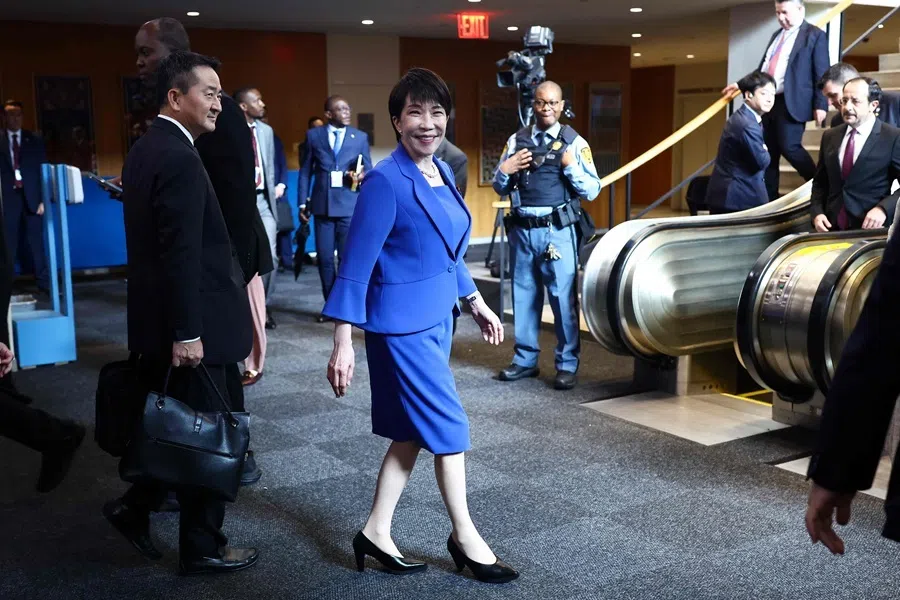 Japan's Prime Minister Sanae Takaichi arrives during the 81st United Nations General Assembly at the United Nations Headquarters in New York, on 22 September 2026.