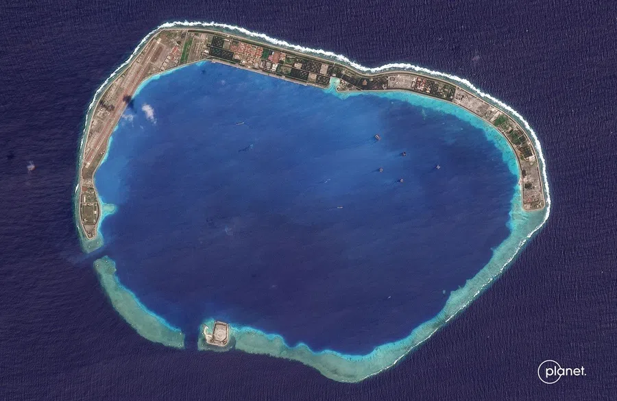 A satellite image of Mischief Reef in the Spratly Islands.
