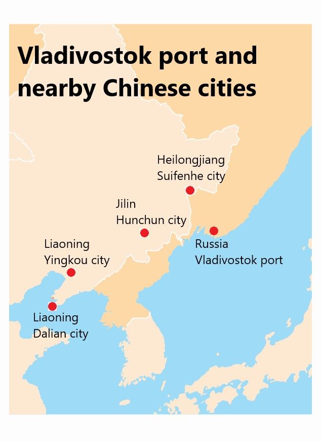 A map showing the relative locations of Vladivostok and some Chinese cities. (SPH Media)