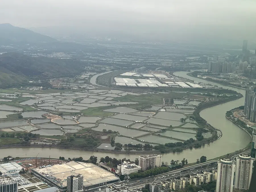 A view of the swathe of farmland set to be affected by redevelopment for the Northern Metropolis mega project along Hong Kong's border with Shenzhen, July 2025. (SPH Media)