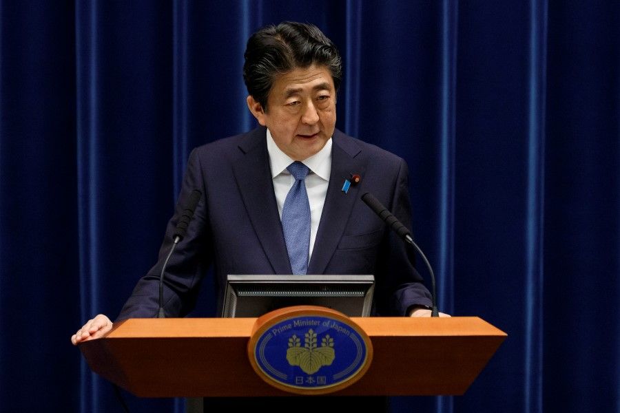 Japanese Prime Minister Shinzo Abe speaks at a news conference at the prime minister's official residence in Tokyo, 18 June 2020. (Rodrigo Reyes Marin/REUTERS)