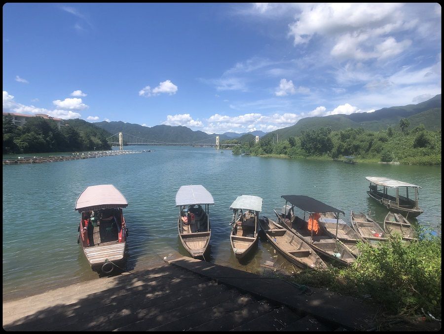Boats on a lake in Lishui, used to transport for villagers between islands and to the main shore.