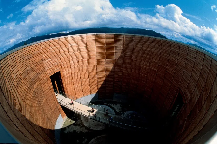 The Museum Of Wood in Mikata, Hyogo, designed by Japanese architect Tadao Ando. Surrounded by forests, this ring-shaped museum stands out, much like a volcano among the trees. Three hours by car from Osaka, it was built to commemorate the 45th National Wood Festival held in the Hyogo prefecture. The festival was started by the emperor of Japan in the 1950s. (Mitsuo Matsuoka)