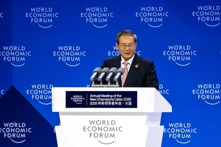 Li Qiang, China's premier, speaks at the opening plenary of the World Economic Forum (WEF) Annual Meeting of the New Champions in Dalian, China, on 24 June 2026.