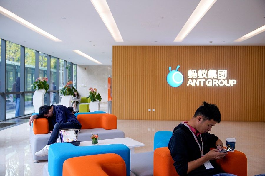 A logo of Ant Group is pictured at the headquarters of Ant Group, in Hangzhou, Zhejiang province, China, 29 October 2020. (Aly Song/File Photo/Reuters)
