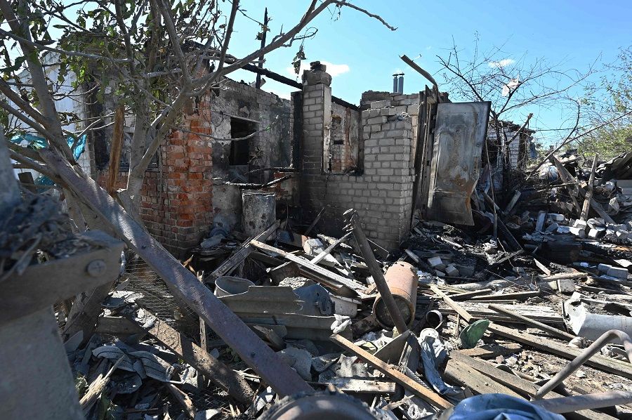 Remains of a house destroyed following shelling in Zaoskillya, near Kupiansk, Kharkiv Oblast, Ukraine, on 17 August 2023, amid the Russian invasion of Ukraine. (Sergey Bobok/AFP)