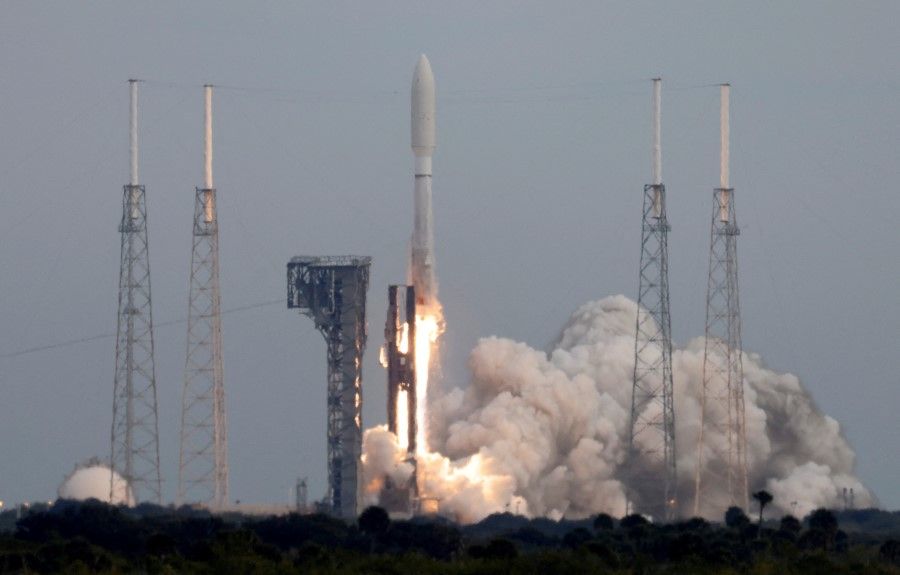 United Launch Alliance Atlas 5 rocket lifts off with the US Space Force's fifth and sixth satellites for the Geosynchronous Space Situational Awareness Program, from Cape Canaveral Space Force Station, Florida, US, on 21 January 2022. (Joe Skipper/Reuters)