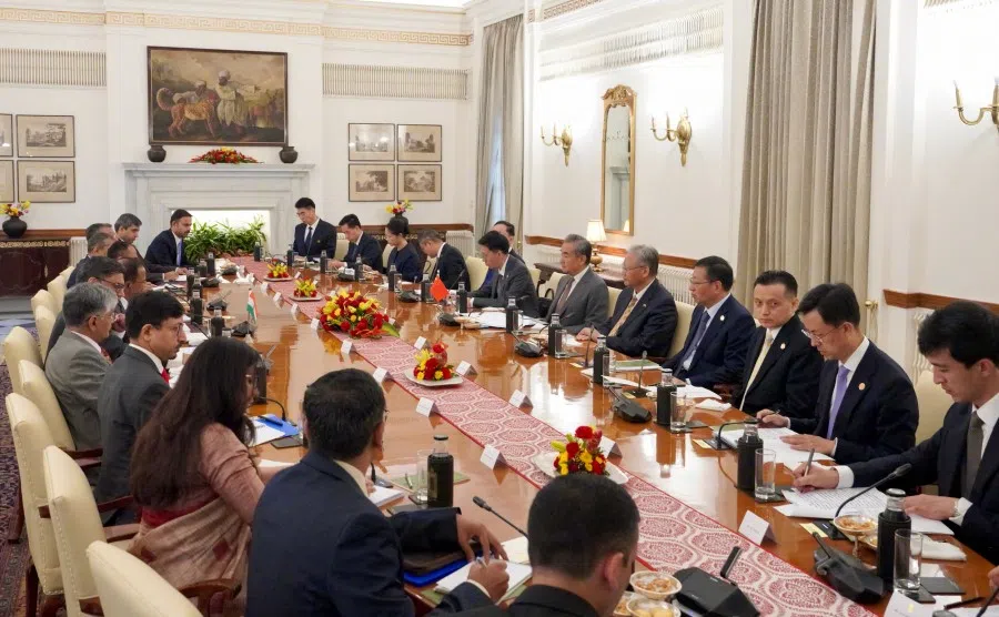 China’s politburo member and Director of the Office of the Central Commission for Foreign Affairs Wang Yi met with India’s National Security Advisor Ajit Doval in New Delhi, at the 24th meeting between the Special Representatives on the China-India boundary question. (Chinese Foreign Ministry/Weibo)
