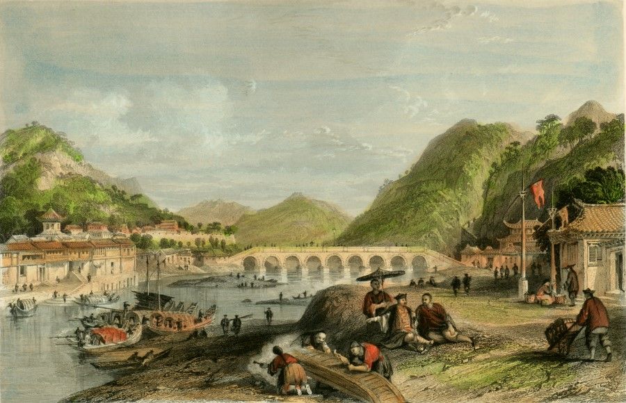 Etching by 19th century British artist Thomas Allom showing the Dayuling Pass between Jiangxi and Guangdong, a key transport artery between Jiangnan and Lingnan where merchants passed and where the Gan River flowed. The beautiful scenery was mesmerising.