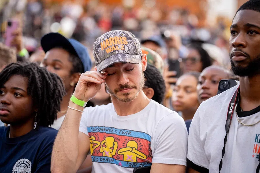 Supporters become emotional as Democratic presidential nominee, US Vice President Kamala Harris, concedes the election, at Howard University on 6 November 2024 in Washington, DC, US. (Andrew Harnik/Getty Images/AFP)