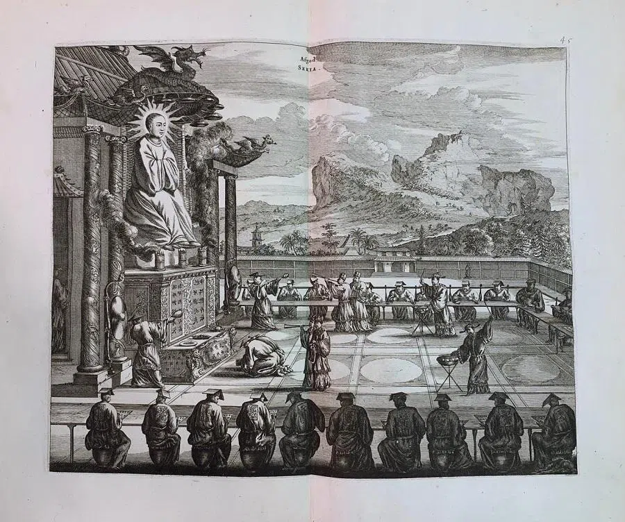 A 17th-century Dutch depiction of Taiwanese people worshipping Mazu.