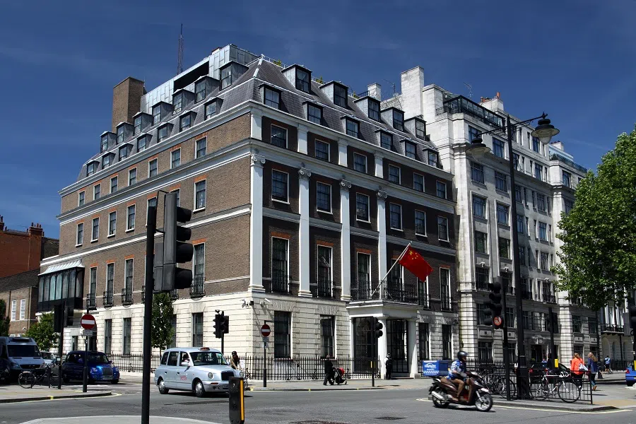 The Chinese embassy in Portland Place, London, Britain. (Photo: Chmee2/Licensed under CC BY-SA 3.0)