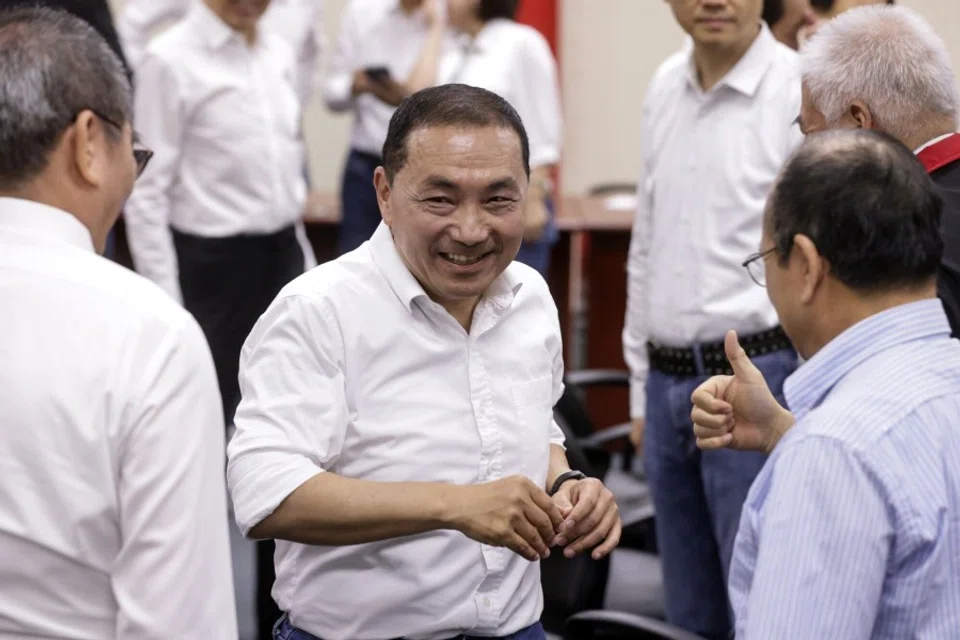 Hou Yu-ih, mayor of New Taipei City (centre) during a news conference in Taipei, Taiwan, 17 May 2023. (I-Hwa Cheng/Bloomberg)